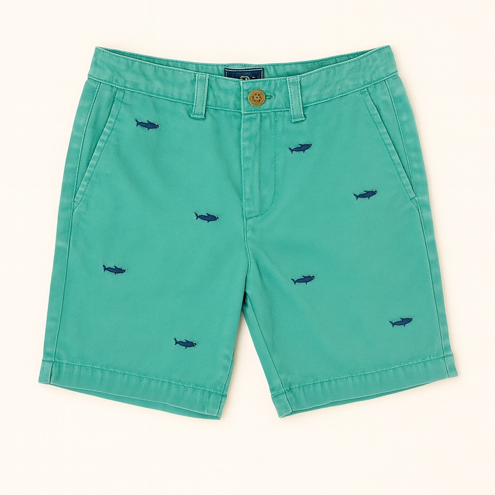 Vineyard Vines Kids Teal Shark Embroidered Shorts